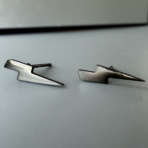 Black Lightning Bolt Studs – Stainless Steel Earrings 13mm - Picture 5 of 7